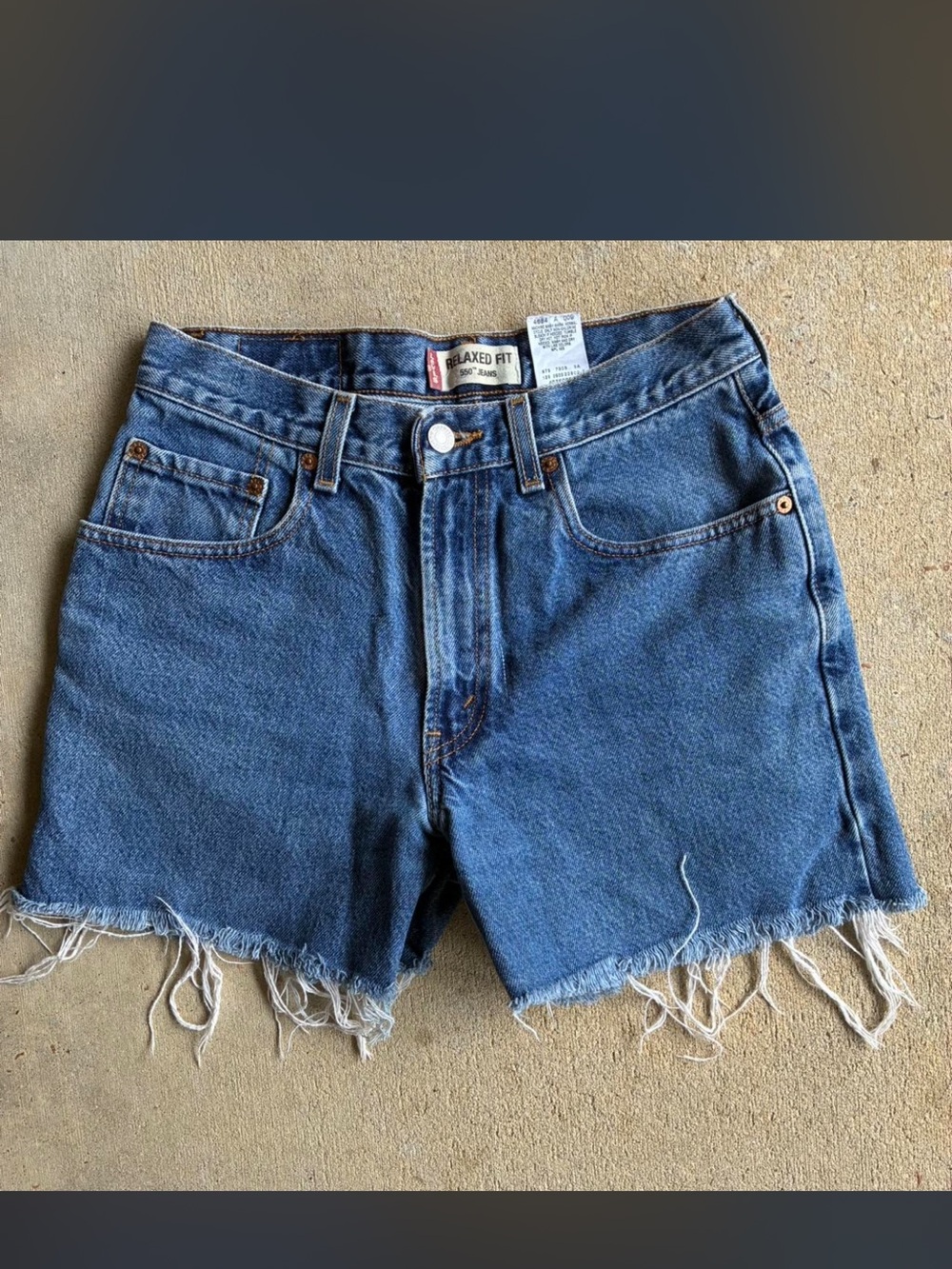 Levi's Relaxed Fit Frayed Hem Denim Shorts - Blue
